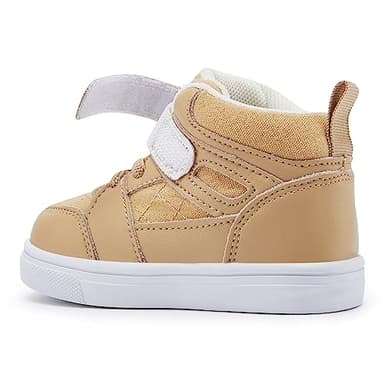 BMCiTYBM Baby High Top Sneakers Boy Girl Walking Shoes Infant First Walker Shoes for 6 9 12 18 24 Months Khaki Size 5 Toddler - Image 4