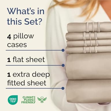 Extra Deep King Sheet Set - 6 Piece Breathable & Cooling Sheets - Hotel Luxury Bedding Set w/18-24 Inch Extra Deep Pockets - Easy & Secure Fit - Super Soft, Wrinkle Free and Comfy - Wheat, King Size - Image 2