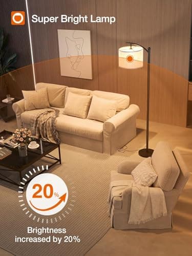addlon Floor Lamp for Living Room with 3 Color Temperatures, Standing lamp with Linen lampshade for Bedroom, Office, Lamps with 9W LED Bulb Included - Black with Beige Lampshade - Image 2