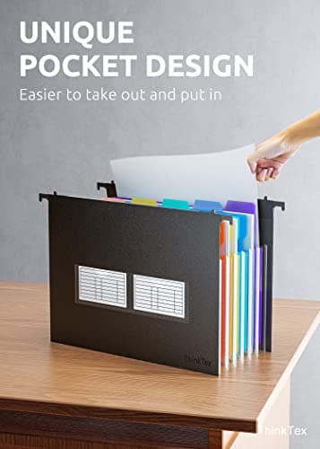 ThinkTex Plastic Expanding Hanging File Folders, 7 Innovative 1.2" Accordian Pockets, Large Capacity, Multi-Color Tabs, Letter Size for Filing Cabinet - 3 Packs - Image 7