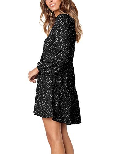 Amoretu Women's Tunic Dresses V Neck Long Sleeve Shift Swing Dress Polka Dot, Above Knee Length, Summer, Fall, 2025 (Black, XL) - Image 2