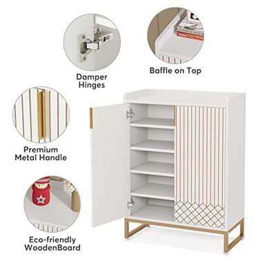 Tribesigns Shoe Cabinet with Doors, 5 Tiers Shoe Storage Cabinet for Entryway, 25 Pairs Wooden Shoe Cabinets, Modern Shoe Organizer Storage for Living Room, Bedroom, Hallway, Closet, White - Image 5