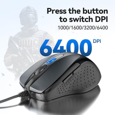 TECKNET USB Wired Mouse, 6-Button Corded Computer Mouse with 4 Adjustable DPI, Optical Computer Mice with Ergonomic Design and 5FT Cord for Laptop, Chromebook, PC, Desktop, Mac, Notebook-Gray - Image 2