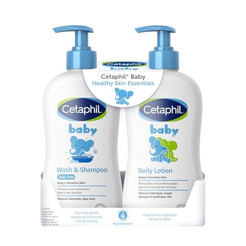 Cetaphil Baby Wash & Shampoo Plus Body Lotion, Healthy Skin Essentials, Head to Toe Hydration for up to 24 Hours, for Delicate, Sensitive Skin, 2-Pack,White - Image 1