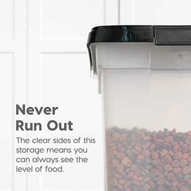 IRIS USA Airtight Dog Food Storage Container, WeatherPro, Up to 50 lbs, Removable Wheels, for Dog Cat Bird and Other Pet Food Storage Bin, Keep Fresh, Translucent Body, Made in USA, Clear/Black - Image 6