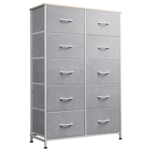 WLIVE Tall Dresser for Bedroom with 10 Drawers, Chest of Drawers, Dressers Bedroom Furniture, Storage Organizer Unit with Fabric Bins for Closet, Hallway, Living Room, Entryway, Light Grey - Image 1