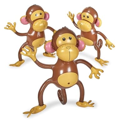 Playbees Large Inflatable Monkey 27" - 3 Pack Blow Up Animal Party Favors - Inflatables Jungle Decor, Monkeys for Baby Shower, Safari Birthday Kids & Toddlers Decorations, Kids Animal Party Supplies - Image 1