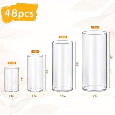 48 Pack Glass Cylinder Vases 4,6,8,10 Inch Tall Clear Flower Vase Hurricane Floating Candle Holder for Table Centerpiece Wedding Home Decor - Image 2