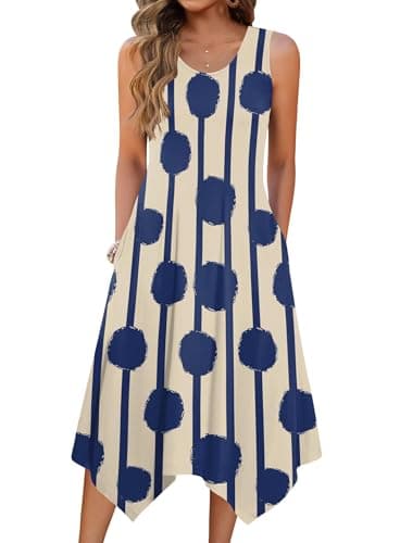 Zeagoo Midi Dresses for Women Casual Sleeveless Sundress Round Neck Aline Flowy Tank Dresses Loose Tunic Dress Beige Tshirt Dress 2025 - Image 1