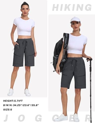 MoFiz Women's Hiking Golf Long Shorts with Pockets Womens Long Hiking Shorts for Women Knee Length Running Golf Casual Summer Dark Gray XXX-Large - Image 6