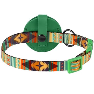 Airtag Cat Collar with Bell - Non Breakaway Soft Pet Collar with Leather Air Tag Holder - Adjustable GPS Anti-Lost Collars for Girl Boy Cats Kitten Puppies, Lightweight and Patterned (Mexican Green) - Image 8