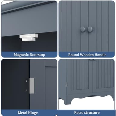 Function Home Tall Pantry Cabinet, Freestanding Storage Cabinet, Wooden Kitchen Pantry with 4 Doors and 5 Shelves, 72" Floor Cabinet Organizer for Kitchen Living Room Bathroom, Grey - Image 6