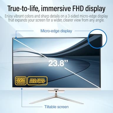 23.8" Full HD All-in-One Desktop Computer - 16GB RAM, 512GB SSD, Intel 13th Gen, Windows 11, Dual-Band WiFi, HDMI, USB 3.0, FHD IPS Display - AIO PC with Wireless Keyboard, Mouse, 2MP Camera - Image 2