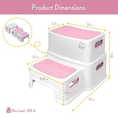 Pink Toddler Step Stool for Toilet, Two Step Stool for Kids Bathroom with Handle for Potty Training, Non-Slip Girls Small Heavy Duty Plastic Stool for Sink Bed Kitchen Counter (White-Pink) - Image 6