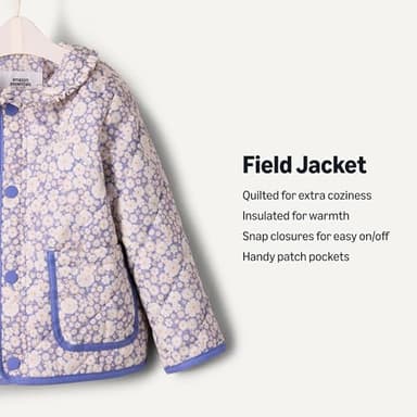 Amazon Essentials x Sofia Grainge Baby Girls' Midweight Field Jacket with Ruffle, Blue Ivory Delicate Floral, 12 Months - Image 2