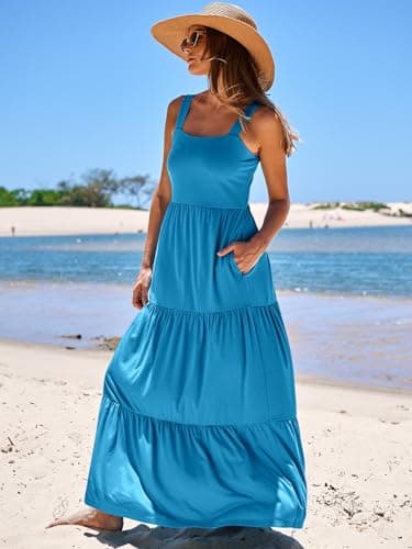 ANRABESS Women's Summer Casual Long Maxi Beach Vacation Dresses Sleeveless Square Neck Flowy Tiered Sun Dress with Pockets Blue Large - Image 7