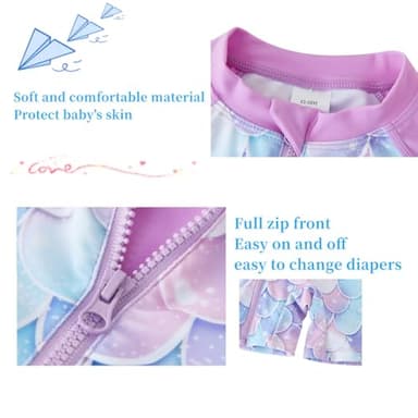 UMELOK Baby Girls' One Piece Swimsuit Infant Swimwear Rash Guard Swim Suit Full Zip with Long Sleeve UPF 50+ Sun Protection Swimsuit Scales-Purple,3Y - Image 4