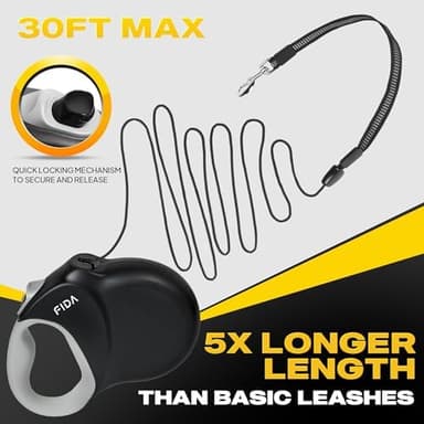 Fida Upgraded Retractable Dog Leash 30ft, Heavy Duty Pet Walking Leash for Medium/Large Breed up to 110 lbs, 360° Tangle-Free Long Retract Dog Lead, Soft Grip, One-Hand Brake, Black - Image 3
