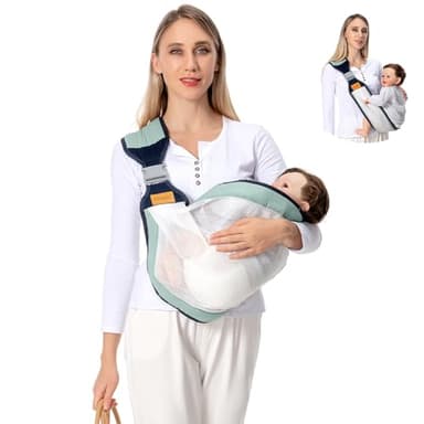 Shiaon Baby Sling Carrier, Baby Carrier Newborn to Toddler(7-45lbs), Toddler Carrier with Safety Buckle, One Shoulder Adjustable Shoulder Strap, One Size Fits All, Mesh Green - Image 1
