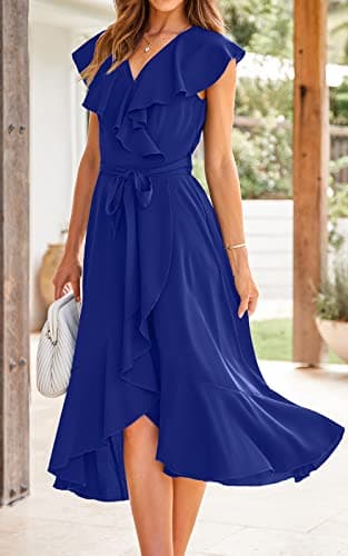 PRETTYGARDEN Women's Summer V Neck Ruffle Cross Tie Maxi Dress Solid Color Flutter Sleeve Holiday Dresses for Women 2025 (Blue,Medium) - Image 5