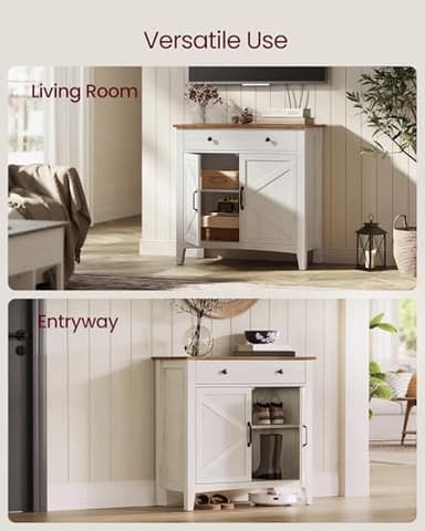 VASAGLE LIRY Collection - Buffet Cabinet, Coffee Bar Cabinet with a Drawer, Adjustable Shelf, Sideboard Storage with Cable Hole, Drawer Divider, Rustic White and Honey Brown UBBK341W01 - Image 8