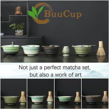 Buucup Japanese Matcha Set, Matcha Bowl with Spout, Matcha Whisk and Holder, Bamboo Matcha Scoop and Stainless Steel Sifter - 5 Pcs Gradient Green Matcha Kit for Matcha Lover - Image 8