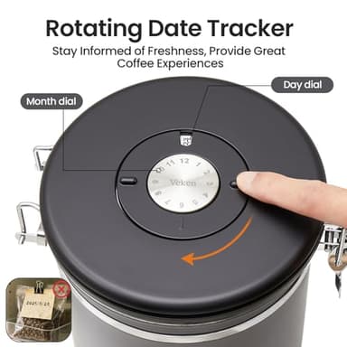 Veken Coffee Canister, 39OZ Large, Airtight Stainless Steel Food Storage Container for 2.2lbs Coffee Beans, Ground, Sugar, Tea, Flour, Cereal, Kitchen Bar Accessories with Date Tracker & Scoop, Gray - Image 7
