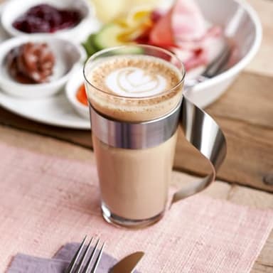 Villeroy & Boch, NewWave Latte Macchiato Glass, Set of 2, Crystal Glass with Stainless Steel Handle, Dishwasher Safe Trendy Design, Clear, 6 in, 17 oz - Image 4