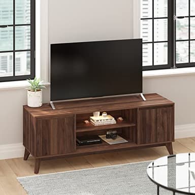 Taylor & Logan Haisley Mid-Century Modern 60" Media Center with Two Soft Close Doors and Adjustable Shelving in Dark Walnut - Image 7