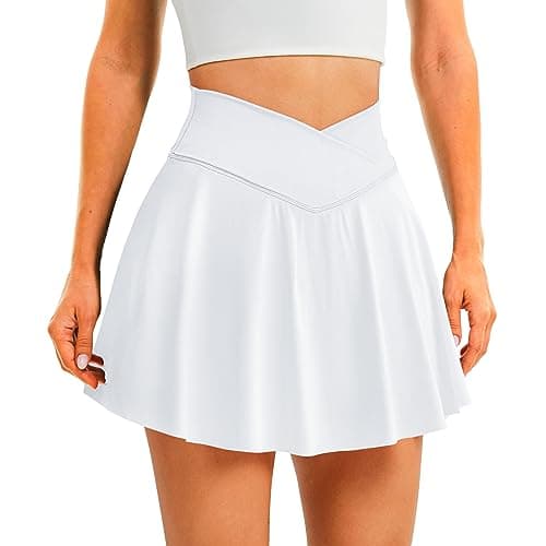DLOODA Womens Tennis Skirt with Pockets Shorts Crossover High Waisted Athletic Skorts Skirts for Golf Running Workout (White S) - Image 1