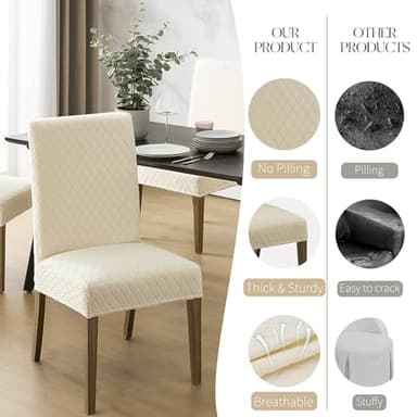 MOSAYT 100% Waterproof Dining Room Chair Covers Set of 4, Super Fit Stretch Jacquard Parson Chairs Slipcovers Removable Washable Chair Seat Protectors for Home, Kitchen, Banquet (Beige) - Image 4