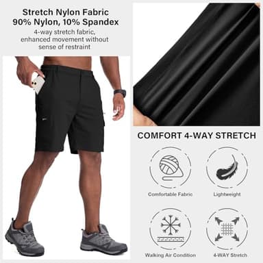 Jessie Kidden Mens Outdoor Casual Expandable Waist Lightweight Water Resistant Quick Dry Fishing Hiking Shorts #6222-Black,32 - Image 4