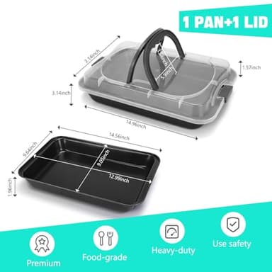 EsOfficce Cake Pan With Lid, 9x13 Inch Rectangular Cake Pan with Wide Handles, Nonstick Bakeware Baking Pan With Lid and Handle, Black - Image 5