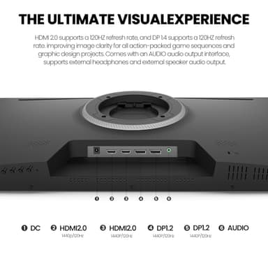 CRUA 27 Inch Gaming Monitor, QHD 1440P 120Hz IPS Computer Monitor, 120% sRGB, AMD Freesync, HDMI 2.0 & Displayport 1.2, Low Blue Light, Support Wall Mountable Installs/Tilt Adjustable-Black - Image 7