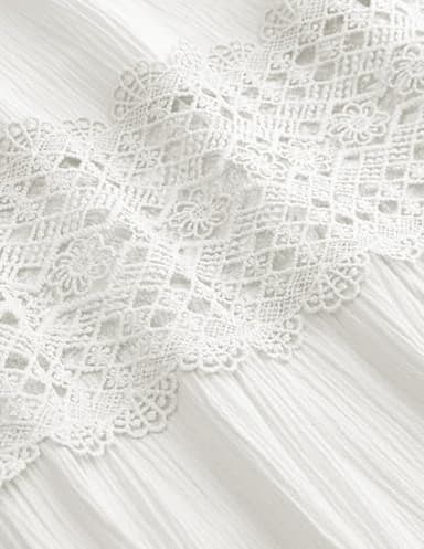 ZESICA Women's 2025 Summer Bohemian Strapless Off Shoulder Lace Trim Backless Flowy A Line Beach Long Maxi Dress,White,Small - Image 6