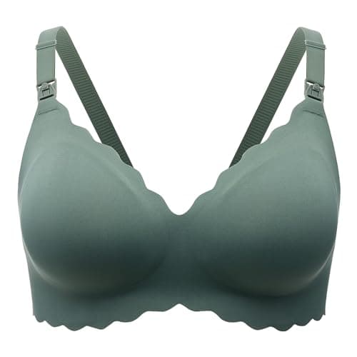 Momcozy Nursing Bras for Breastfeeding, Seamless Pregnancy Maternity Bra Wireless Classic Jelly Strip Support Nursing Bra Pine Green - Image 1