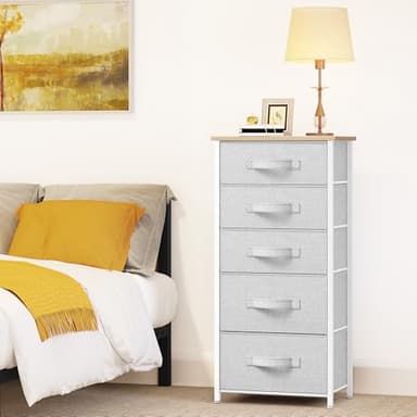 YITAHOME 5 Drawers Dresser, Vertical Fabric Storage Tower Organizer Unit for Living Room, Hallway - Sturdy Steel Frame, Wooden Top & Easy Pull Fabric Bins - Image 2