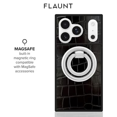 Flaunt Official Square Protective Case - Compatible with iPhone 17 Pro Max - Compatible with MagSafe & Wireless Charging - Drop-Tested & Shockproof - (Black Crocodile) - Image 4