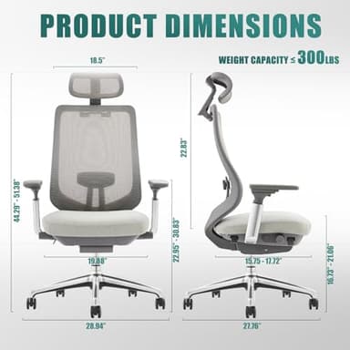 COLAMY Ergonomic Mesh Office Chair, High Back Computer Executive Desk Chair with Adjustable Headrest and 4D Arms, Slide Seat, Tilt Lock-Light Grey - Image 3