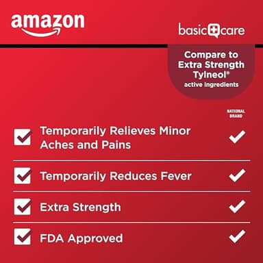 Amazon Basic Care Extra Strength Pain Relief, Acetaminophen Caplets, 500 mg, Pain Reliever/Fever Reducer, 500 Count (Packaging may vary) - Image 2