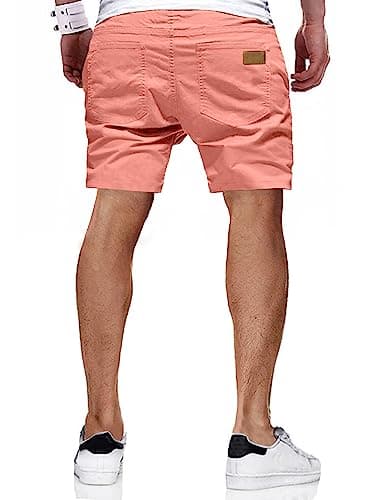 JMIERR Shorts Men Casual - Cotton Drawstring Summer Beach Stretch Twill Chino Golf Dress Shorts with Pockets Elastic Waist, L, A4 Pink - Image 2