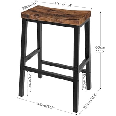 HOOBRO Bar Stools, Set of 2 Bar Chairs, 23.6 Inch Saddle Stools, Kitchen Counter Seat with Footrests, Industrial Barstools for Dining Room, Kitchen, Counter, Rustic Brown and Black BF02MD01 - Image 3