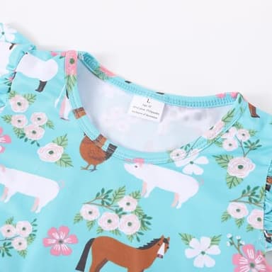 nebljgo Toddler Girls Dress Farm Cow Flutter Sleeve Pearl Cow Children Girl Spring Summer Kids Dress 6-7Y - Image 2