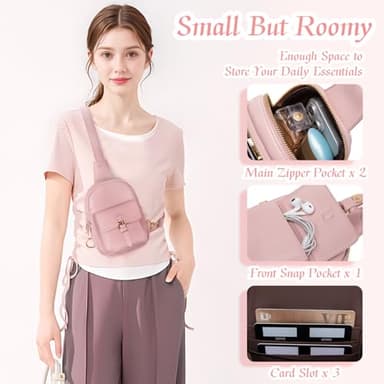 Viverte Small Sling Bag Fanny Pack for Girls Vegan Leather 3 Pockets Crossbody Purse for Women Cute Stuff Gift for Teen Girls with Adjustable Strap (Pink) - Image 3