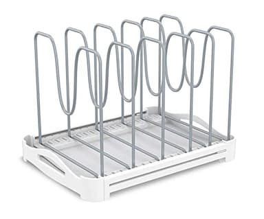 EVERIE Adjustable Bakeware Organizer Pot Lid Holder Rack for Pots, Cake Molds, Cutting Boards, Mats, Cookware, GS02SS, 7.7'' Deep by 12.6'' to 21.5'' Wide - Image 5