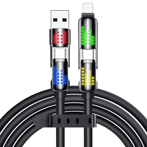 MAGIC JOHN 240W 4 in 1 USB C Cable, USB Charging Cable with Breathing Light, Fast Charging & Data Sync Silicone Multi Charging Cable for iPhone iPad Samsung Laptop Multi Device Charging, 4FT (Black) - Image 1