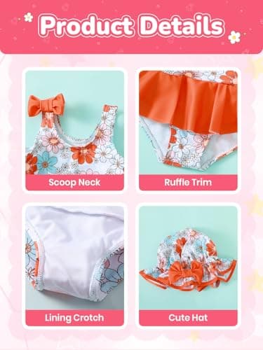 Toddler Girl Swimsuit One Piece Bathing Suit Summer Daisy Baby Bathing Suit Strap Swimming Beachwear Suit Orange Toddler Swimsuit Girl 18-24 Months - Image 5