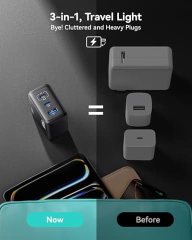 INIU USB C Charger Block, 3-Port 65W PD Fast Charging, Compact Type C Wall Charger with Foldable Plug, GaN Tech, for MacBook Pro/Air, iPhone 17, Samsung S25, iPad Pro, Laptop, Multiple Devices etc - Image 7