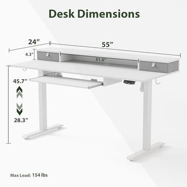 Agilestic Electric Standing Desk with 2 Drawers and Keyboard Tray, 55 x 24 Inches Ergonomic Adjustable Height Desk with Storage, Sit Stand up Desk Computer Workstation, White - Image 4