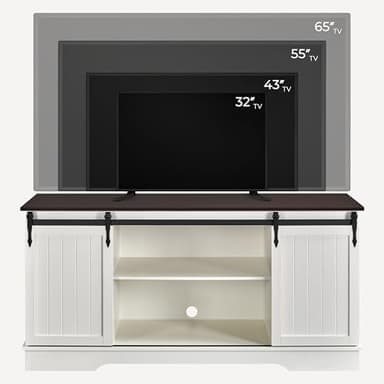 Yaheetech TV Stand for 65 Inch TV, Farmhouse Entertainment Center with Sliding Barn Doors, TV Media Console for Living Room, White & Espresso - Image 4